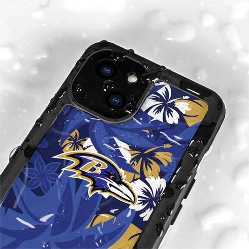 NFL Baltimore Ravens Tropical Print iPhone 15 Plus Waterproof Case